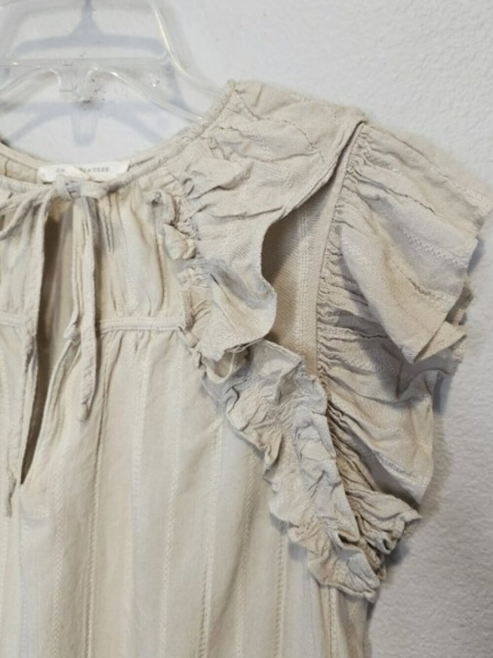Grade & Gather Women's Mini Dress Size Medium Beige Striped Ruffles Lagenlook - Picture 5 of 14